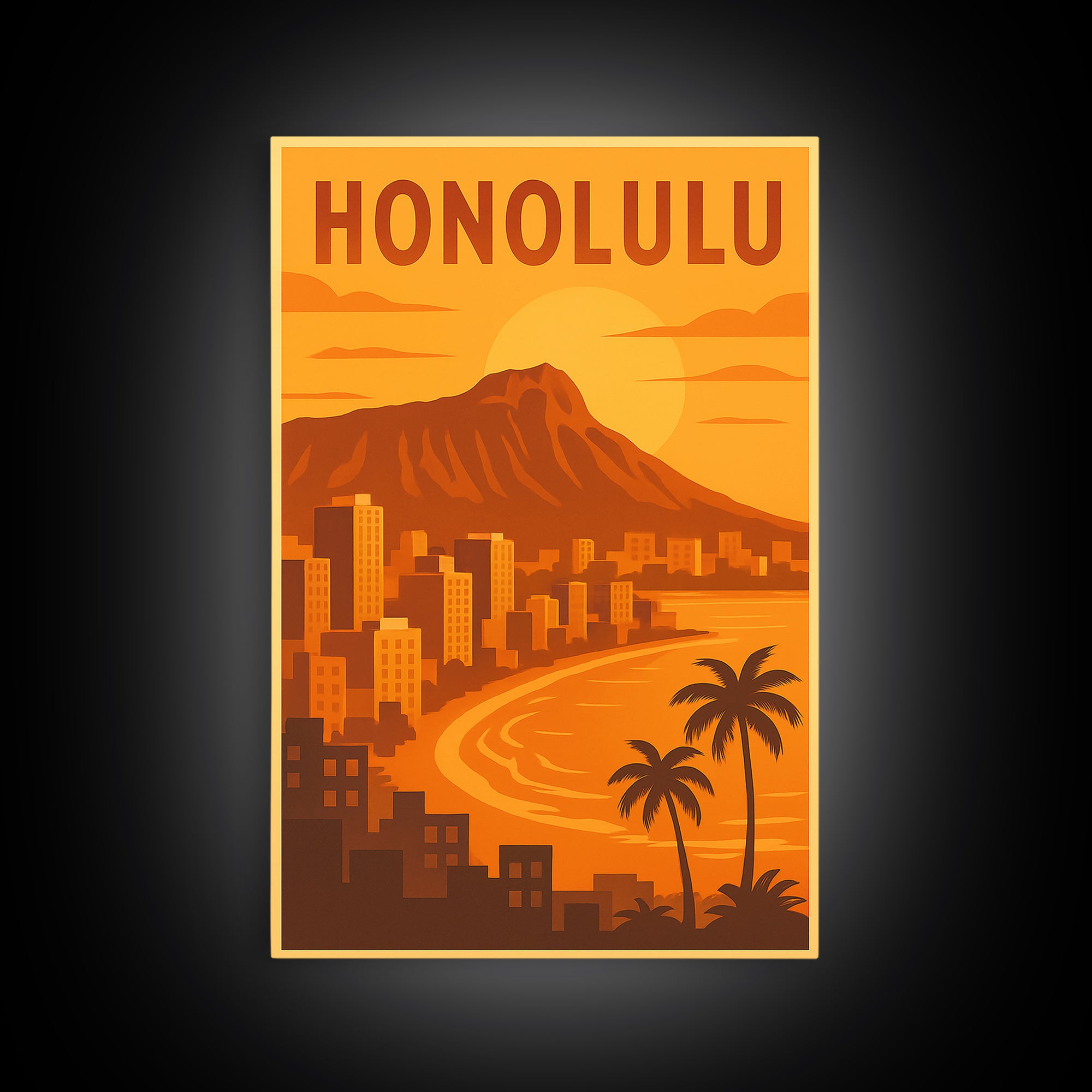 Honolulu Hawaii Travel Poster, Canvas Print, Gold Art Deco Poster Art, Honolulu Travel Art, Travel Poster Set, Travel Print, Art Print
