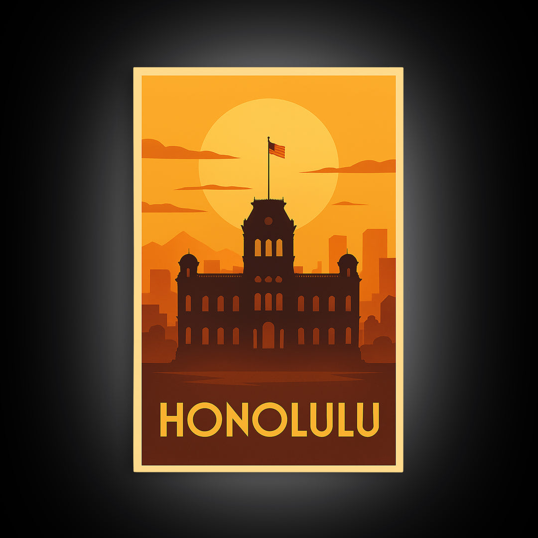 Honolulu Travel Poster, Canvas Print, Golden Travel Poster Art, Honolulu Wall Art, Modern Wall Decor, Travel Wall Art, Gift For Travelers