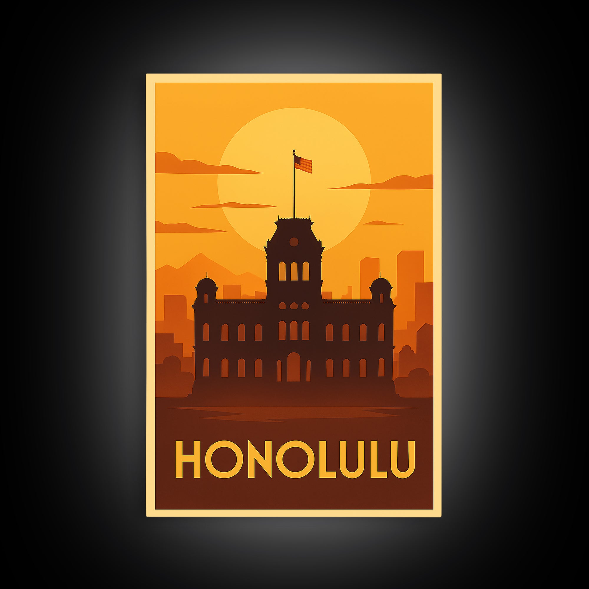 Honolulu Travel Poster, Canvas Print, Golden Travel Poster Art, Honolulu Wall Art, Modern Wall Decor, Travel Wall Art, Gift For Travelers