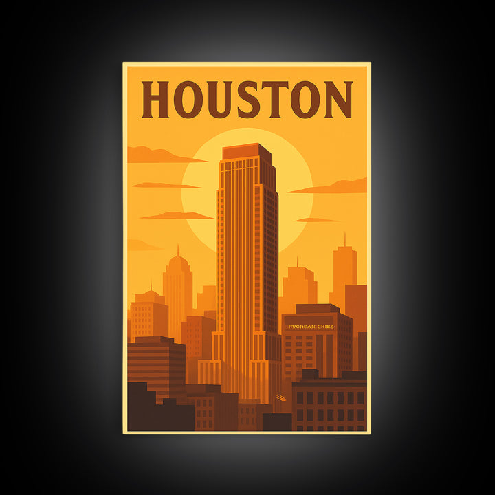 Houston Texas Travel Poster, Canvas Print, Gold Art Deco Poster Art, Houston Travel Art, Wanderlust Decor, Travel Wall Decor, Wall Art