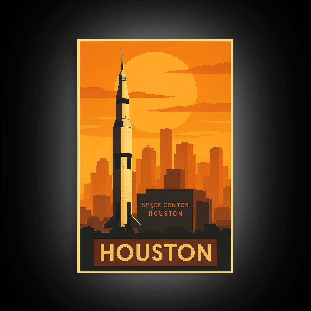 Houston Travel Poster, Framed Canvas Print, Vintage Deco Wall Art, Houston Art Print, Fine Art Print, Travel Wall Art, Travel Poster Art