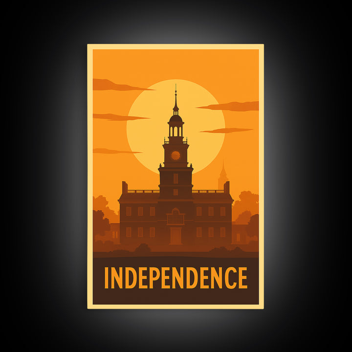 Independence Travel Poster, Canvas Print, Gold Art Deco Poster Art, Independence Travel Art, Eclectic Wall Decor, Watercolor City Skyline