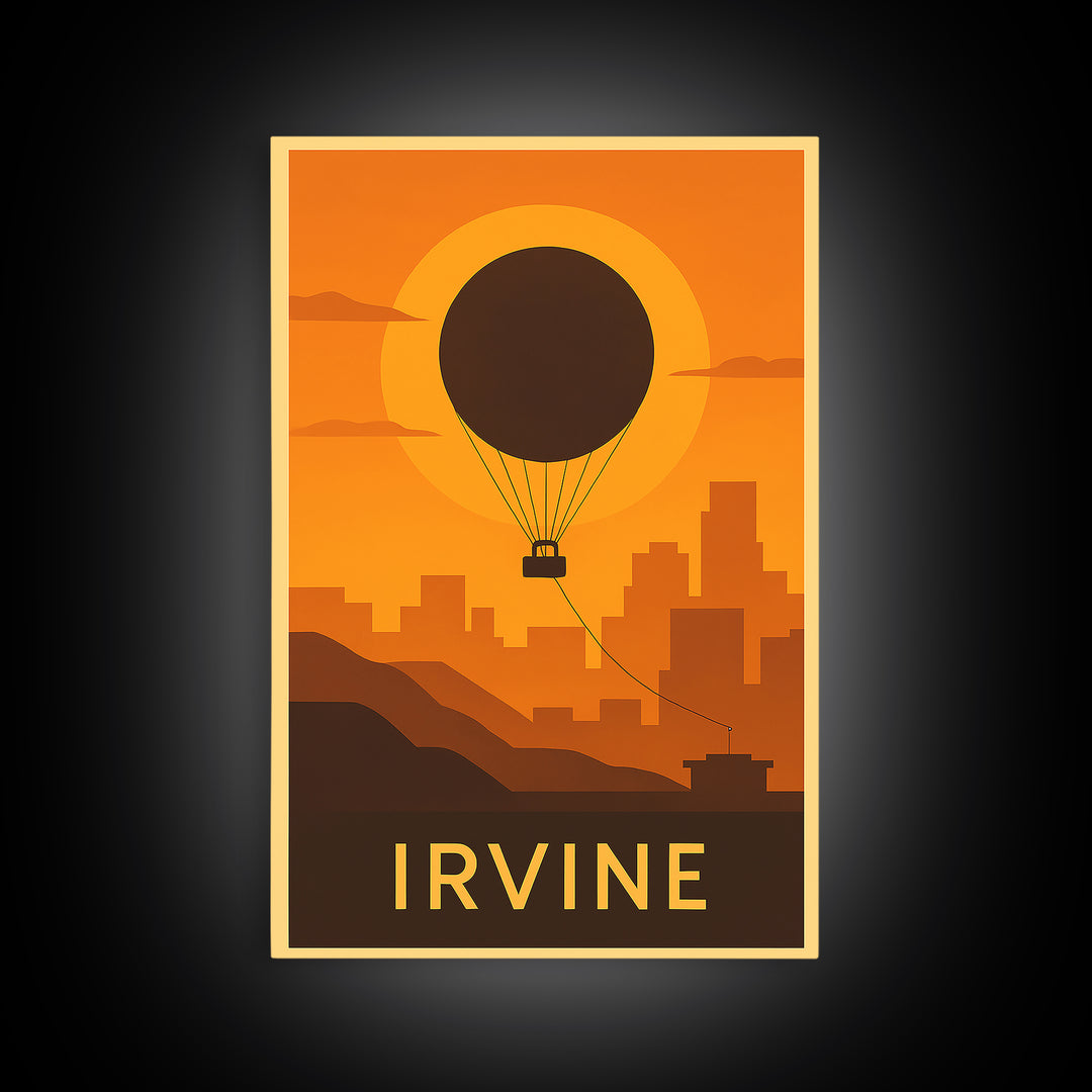 Irvine Travel Poster, Canvas Print, Golden Travel Poster Art, Irvine Poster Print, Watercolor Cityscape, Mid Century Wall Art, Design 2