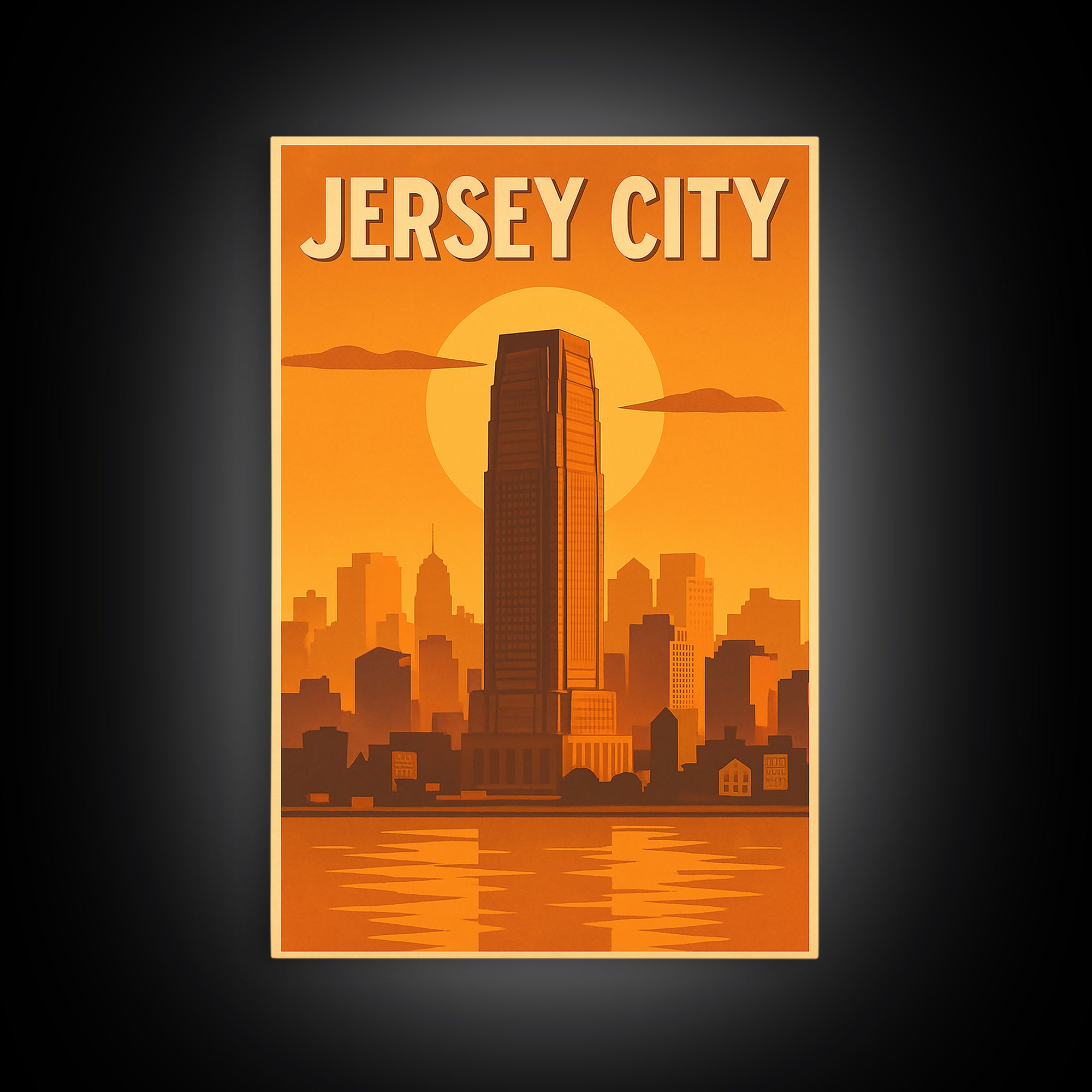 Jersey City New Jersey Travel Poster, Framed Canvas Print, Vintage Deco Wall Art, Jersey City Wall Art, Fine Art Print, Travel Wall Art