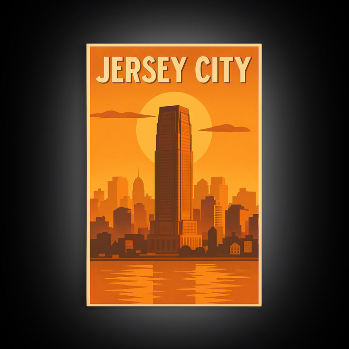 Jersey City New Jersey Travel Poster, Framed Canvas Print, Vintage Deco Wall Art, Jersey City Wall Art, Fine Art Print, Travel Wall Art