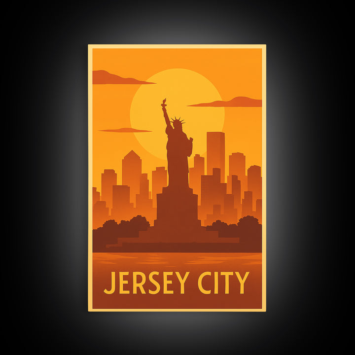 Jersey City Travel Poster, Canvas Print, Gold Art Deco Poster Art, Jersey City Poster Print, Vintage Travel Art, Fine Art Print