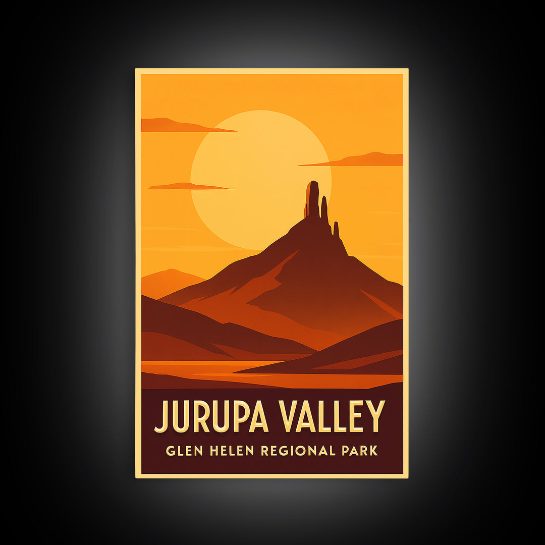 Jurupa Valley Travel Poster, Framed Canvas Print, Warm Sunset Silhouette Art, Jurupa Valley Art Print, Gift For Travelers, Vintage Print