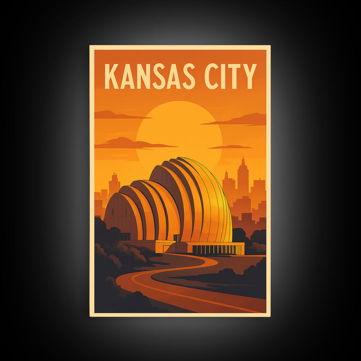 Kansas City Missouri Travel Poster, Canvas Print, Gold Art Deco Poster Art, Kansas City City Art, Gift For Travelers, Watercolor Skyline