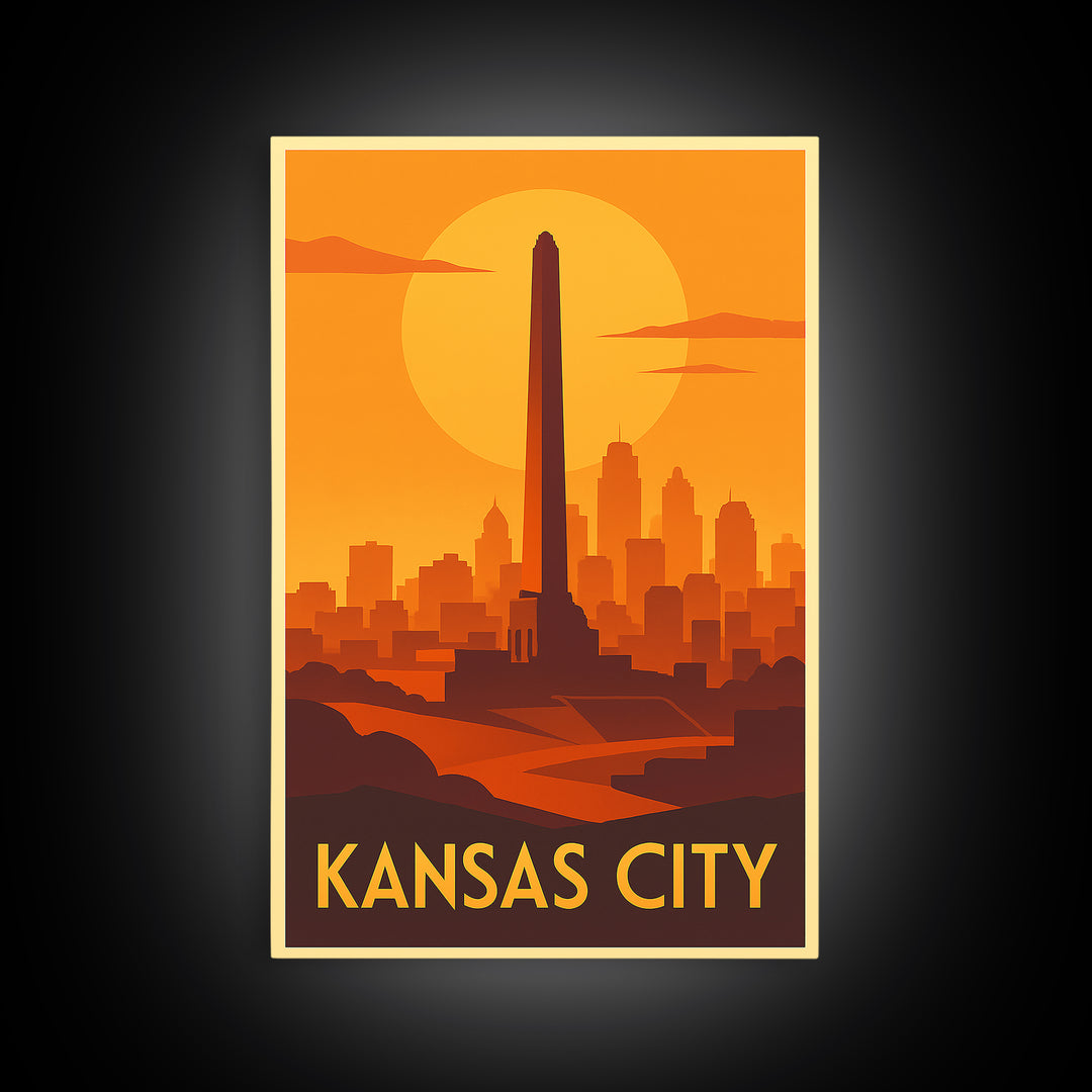 Kansas City Travel Poster, Framed Canvas Print, Gold Art Deco Poster Art, Kansas City Travel Art, Retro Travel Print, Travel Wall Decor