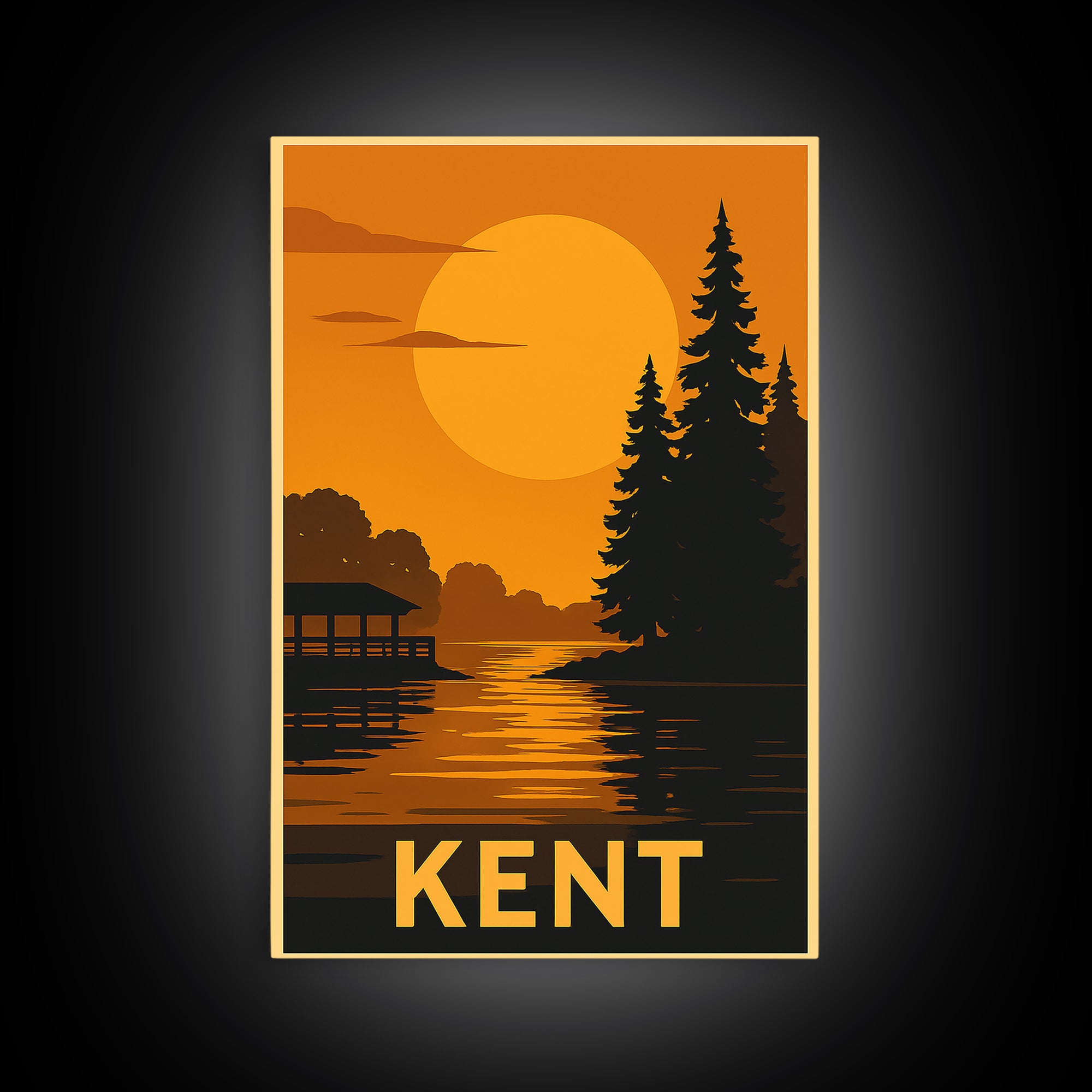 Kent Travel Poster, Canvas Print, Gold Art Deco Poster Art, Kent Wall Art, Fine Art Print, Watercolor Urban Skyline, Eclectic Wall Decor
