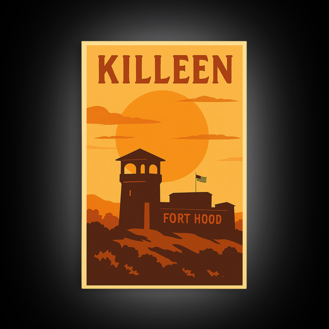 Killeen Texas Travel Poster, Framed Canvas Print, Golden Travel Poster Art, Killeen Art Print, Home Office Decor, Travel Poster Art