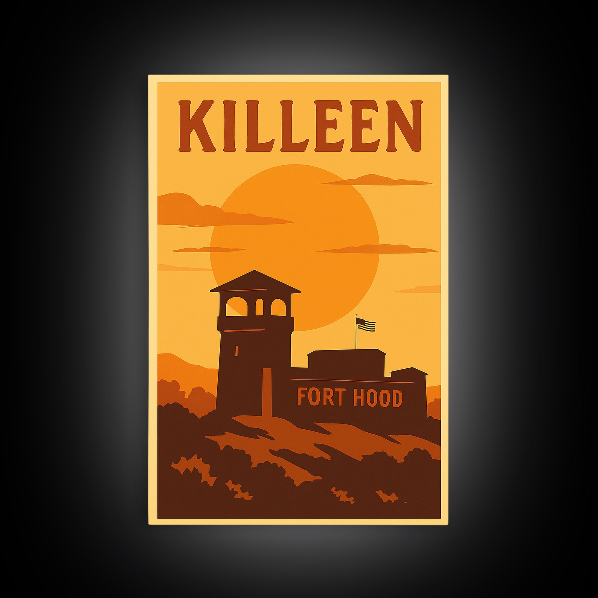 Killeen Texas Travel Poster, Framed Canvas Print, Golden Travel Poster Art, Killeen Art Print, Home Office Decor, Travel Poster Art