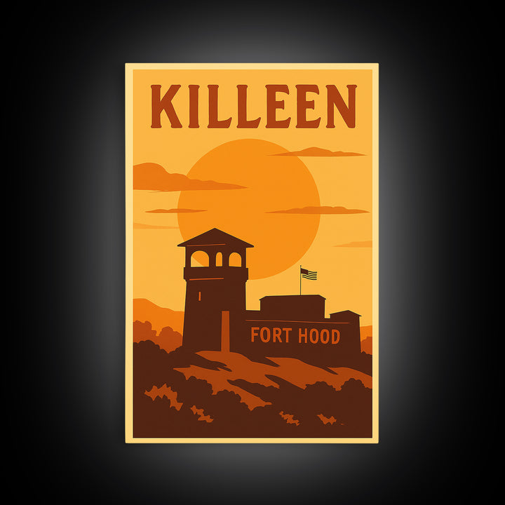 Killeen Texas Travel Poster, Framed Canvas Print, Golden Travel Poster Art, Killeen Art Print, Home Office Decor, Travel Poster Art