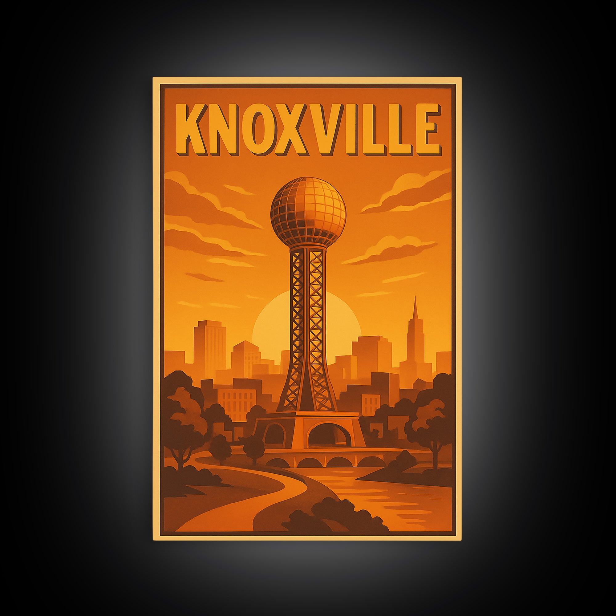 Knoxville Tennessee Travel Poster, Canvas Print, Gold Art Deco Poster Art, Knoxville City Art, City Illustration, Fine Art Print, Wall Decor
