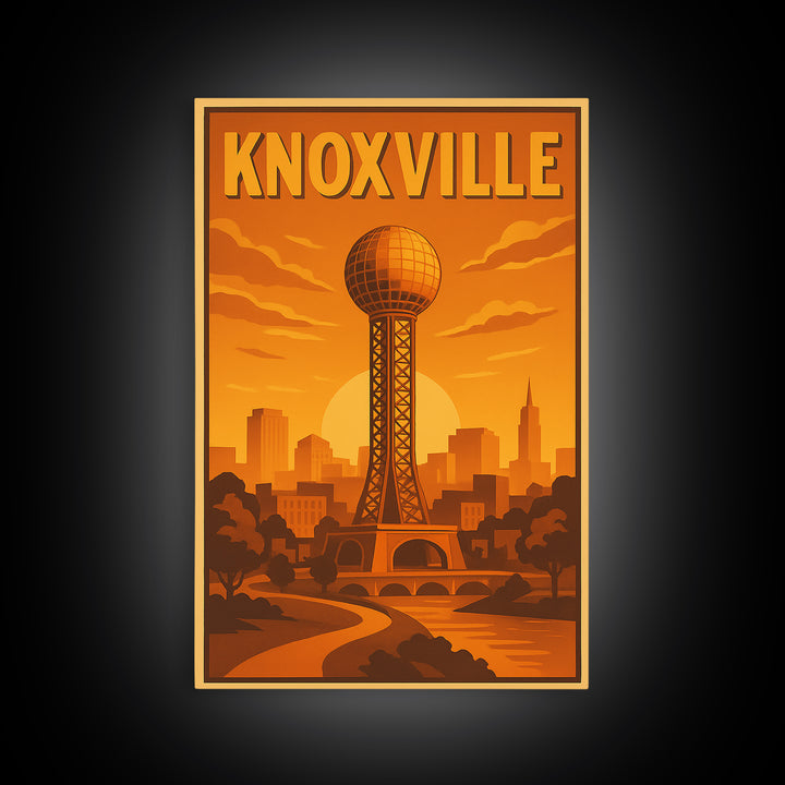 Knoxville Tennessee Travel Poster, Canvas Print, Gold Art Deco Poster Art, Knoxville City Art, City Illustration, Fine Art Print, Wall Decor