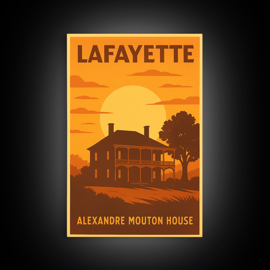 Lafayette Louisiana Travel Poster, Canvas Print, Golden Travel Poster Art, Lafayette Poster Print, Vintage City Art, Vintage City Poster
