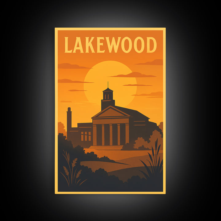 Lakewood Travel Poster, Canvas Print, Golden Travel Poster Art, Lakewood City Art, Modern Wall Decor, Home Office Decor, Fine Art Print