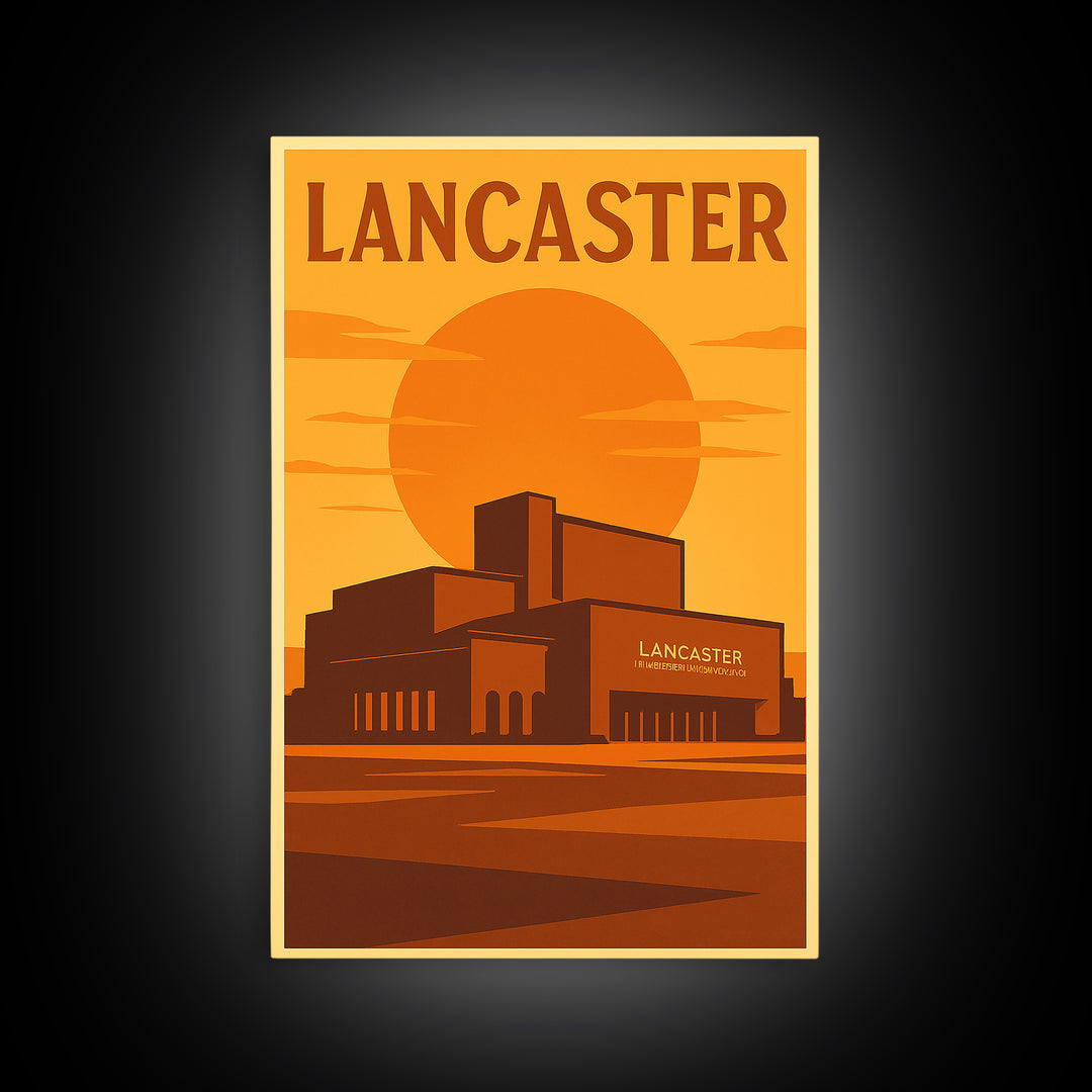 Lancaster California Travel Poster, Canvas Print, Warm Sunset Silhouette Art, Lancaster Wall Art, Travel Wall Art, Travel Poster Set