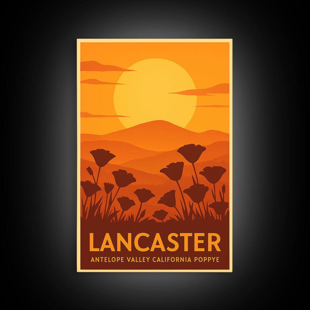 Lancaster Travel Poster, Canvas Print, Warm Sunset Silhouette Art, Lancaster Travel Art, Retro Travel Print, Travel Wall Decor