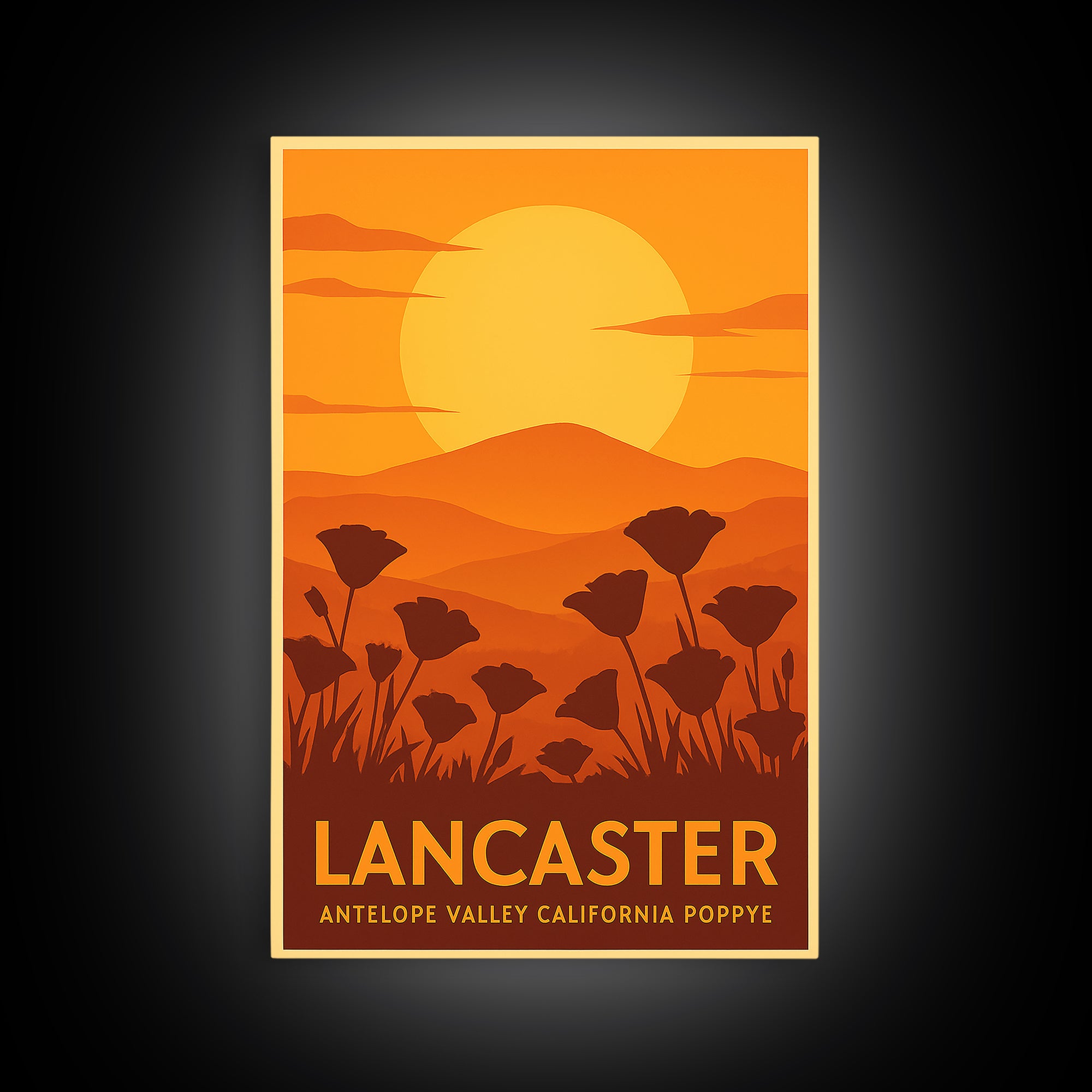 Lancaster Travel Poster, Canvas Print, Warm Sunset Silhouette Art, Lancaster Travel Art, Retro Travel Print, Travel Wall Decor