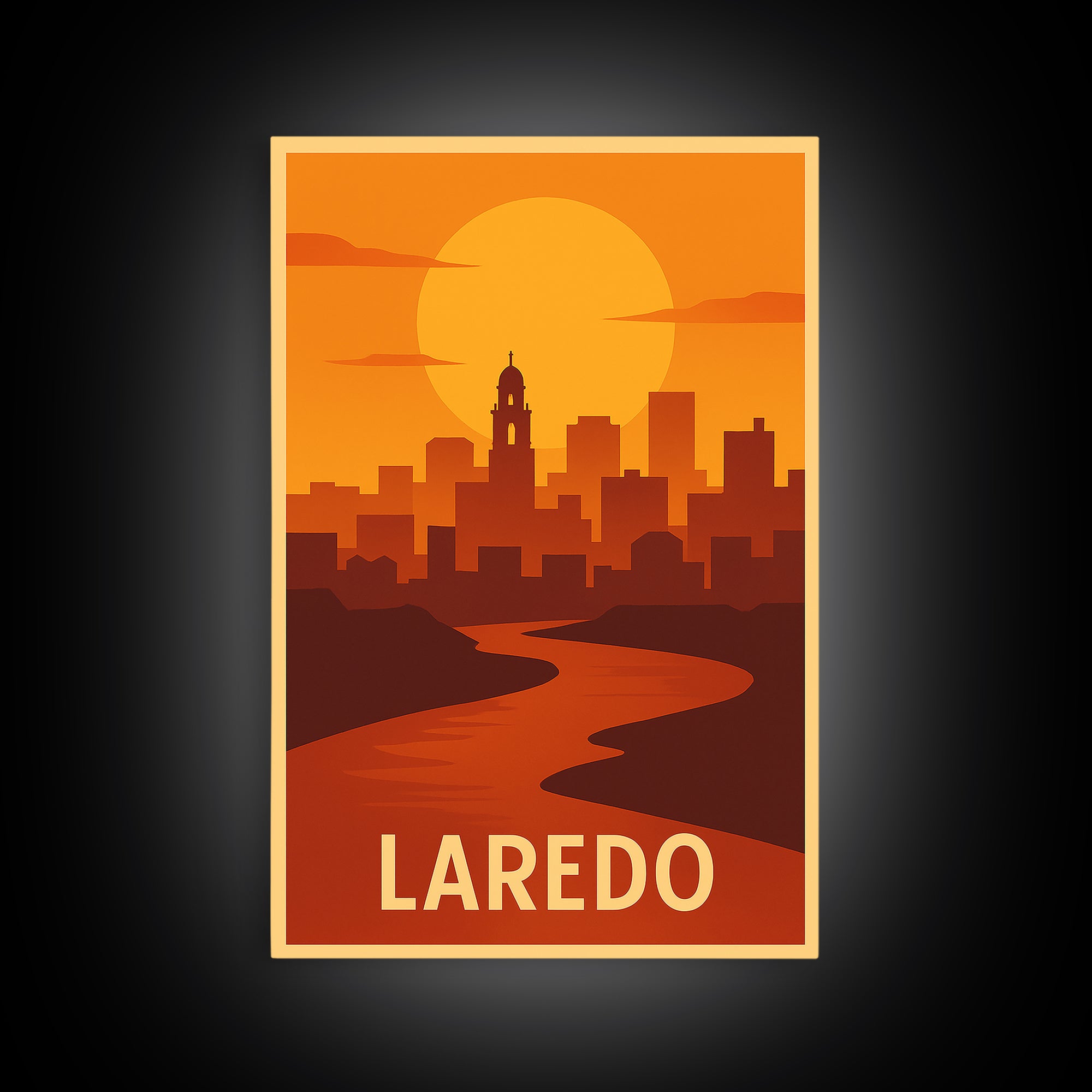 Laredo Travel Poster, Canvas Print, Golden Travel Poster Art, Laredo Travel Art, Retro Travel Print, Gift For Travelers, Fine Art Print