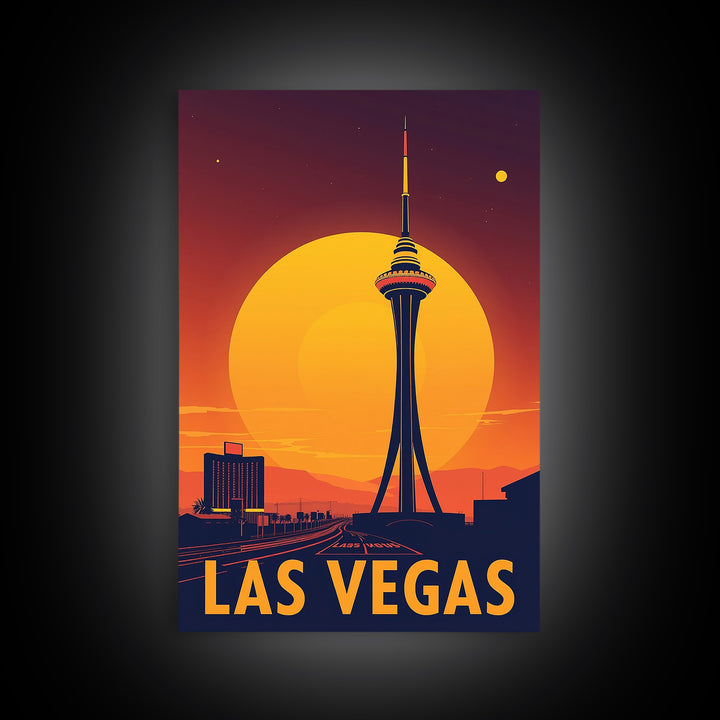 Las Vegas Nevada Travel Poster, Canvas Print, Warm Sunset Silhouette Art, Las Vegas Poster Print, City Travel Prints, Travel Art Print