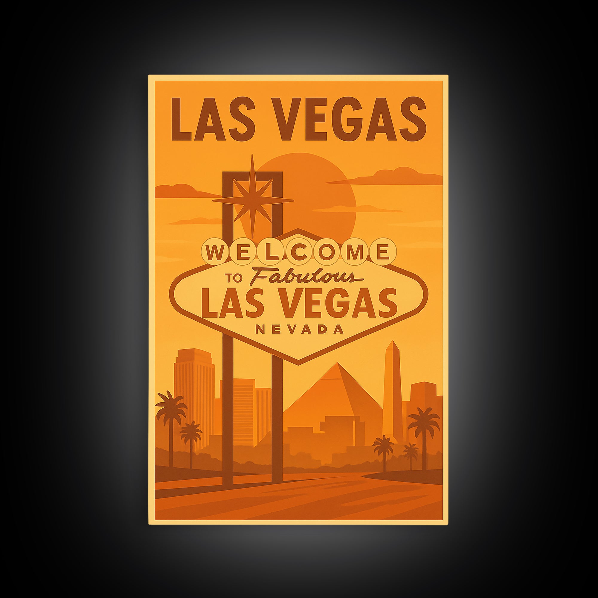 Las Vegas Travel Poster, Framed Canvas Print, Golden Travel Poster Art, Las Vegas Art Print, Modern Wall Decor, Mid Century Wall Art