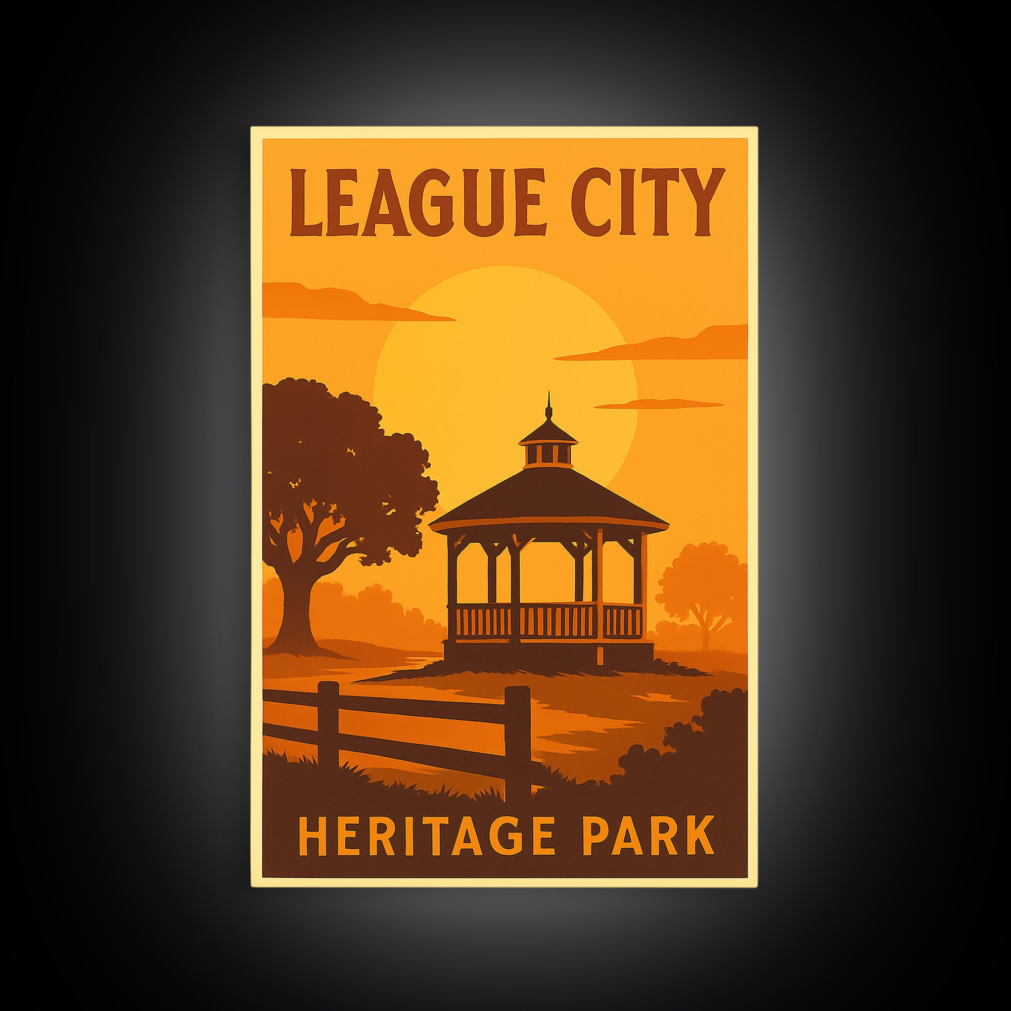 League City Texas Travel Poster, Canvas Print, Golden Travel Poster Art, League City City Art, Living Room Wall Art, Vintage Travel Print