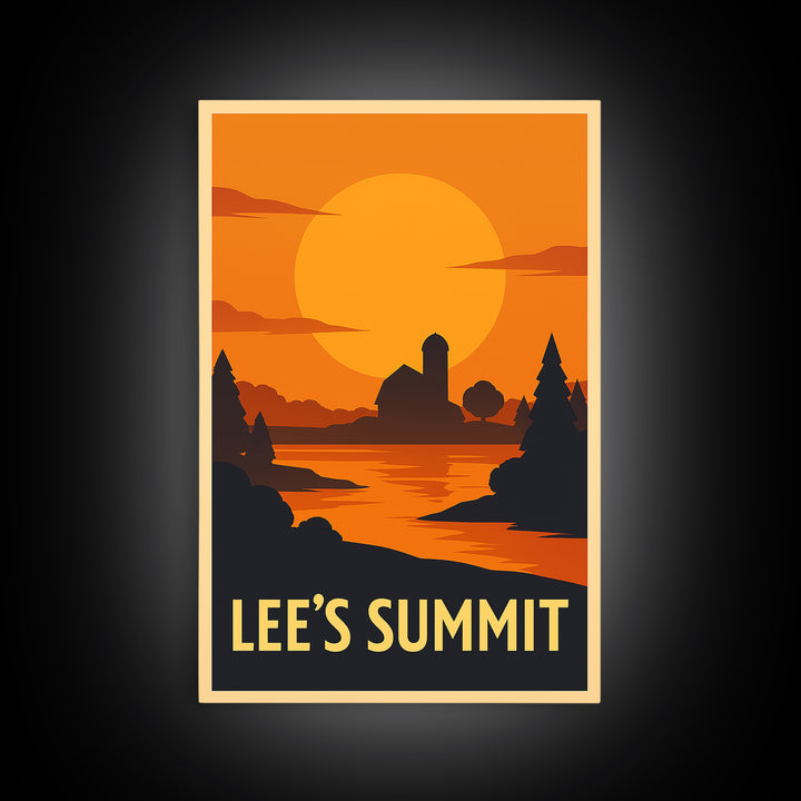 Lee'S Summit Travel Poster, Canvas Print, Warm Sunset Silhouette Art, Lee'S Summit Travel Art, Retro Travel Print, Vintage Travel Art