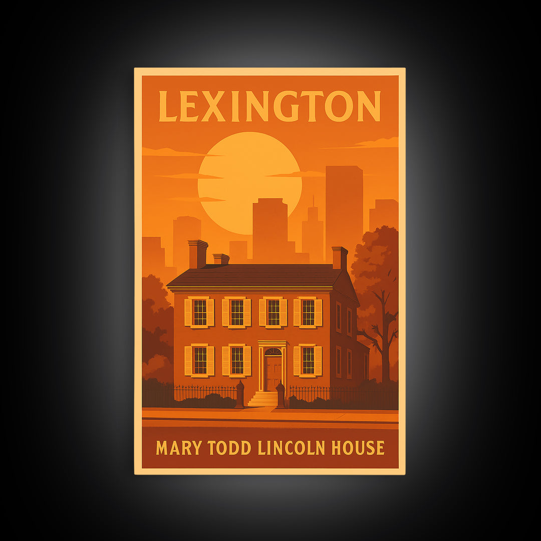 Lexington Kentucky Travel Poster, Framed Canvas Print, Warm Sunset Silhouette Art, Lexington Art Print, City Art Print, Fine Art Print