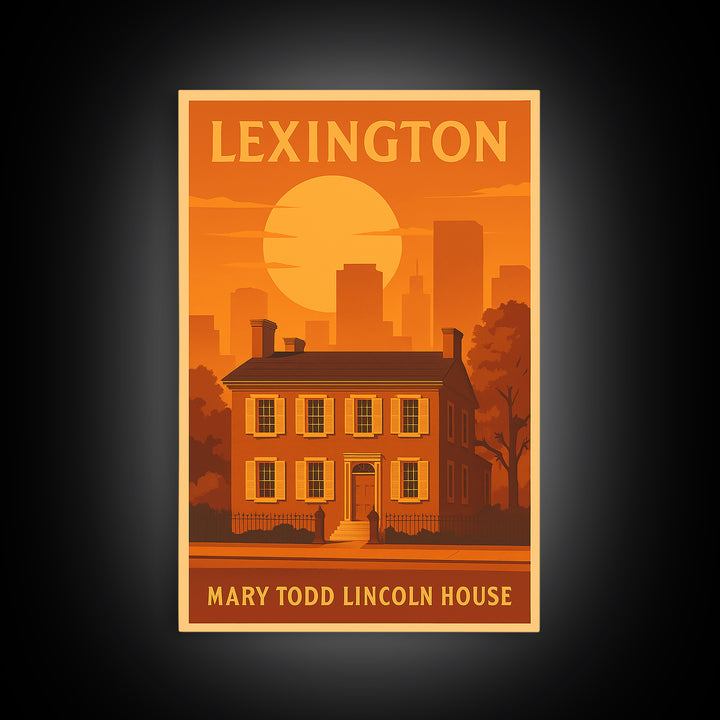 Lexington Kentucky Travel Poster, Framed Canvas Print, Warm Sunset Silhouette Art, Lexington Art Print, City Art Print, Fine Art Print