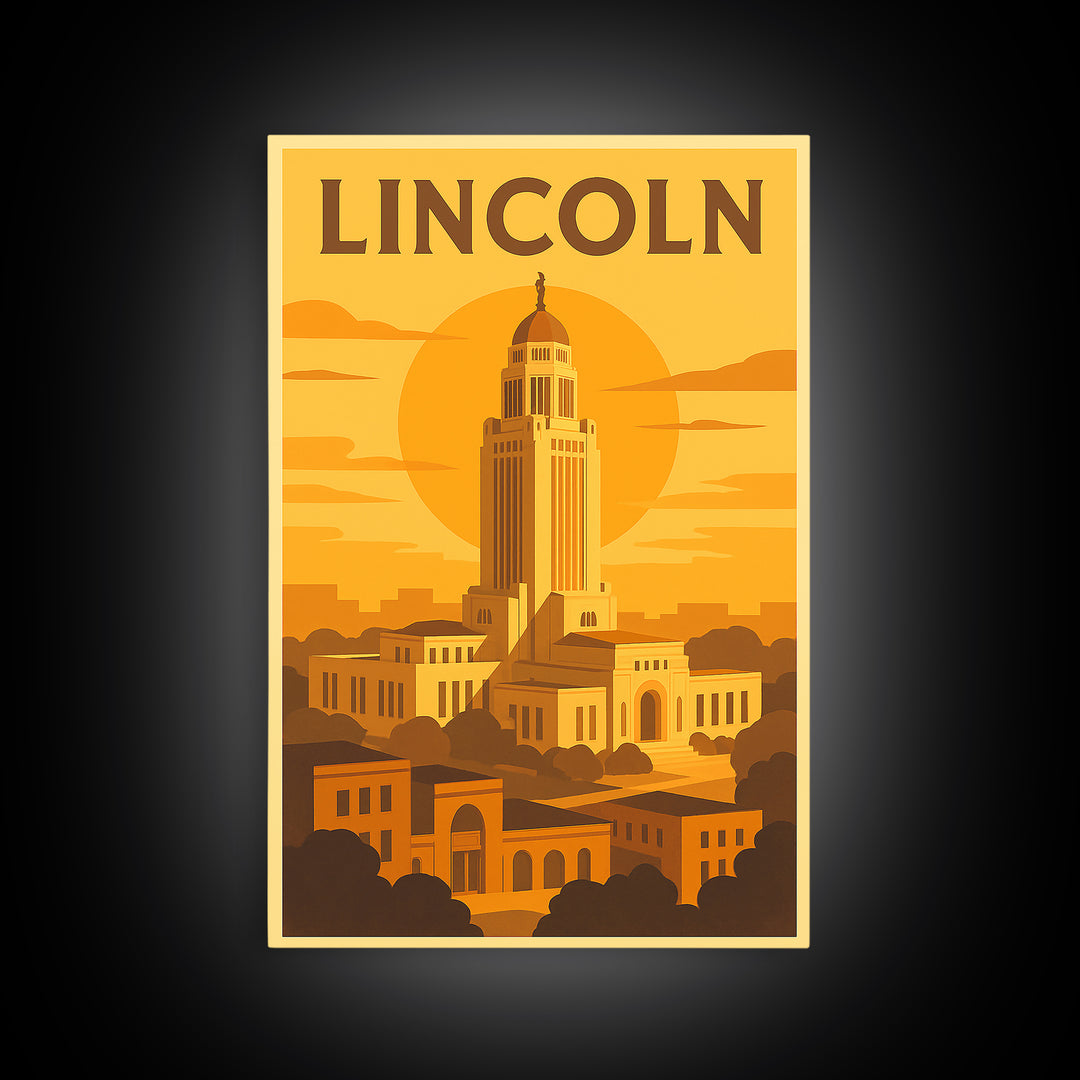 Lincoln Nebraska Travel Poster, Canvas Print, Golden Travel Poster Art, Lincoln Wall Art, Travel Poster Art, Travel Wall Decor, Art Print