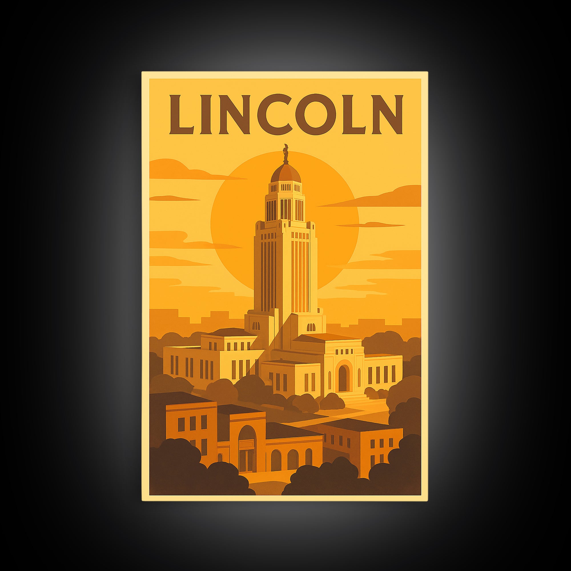 Lincoln Nebraska Travel Poster, Canvas Print, Golden Travel Poster Art, Lincoln Wall Art, Travel Poster Art, Travel Wall Decor, Art Print