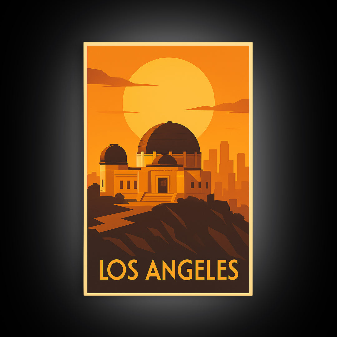 Los Angeles Travel Poster, Framed Canvas Print, Golden Travel Poster Art, Los Angeles City Art, Retro Travel Print, Vintage Travel Art