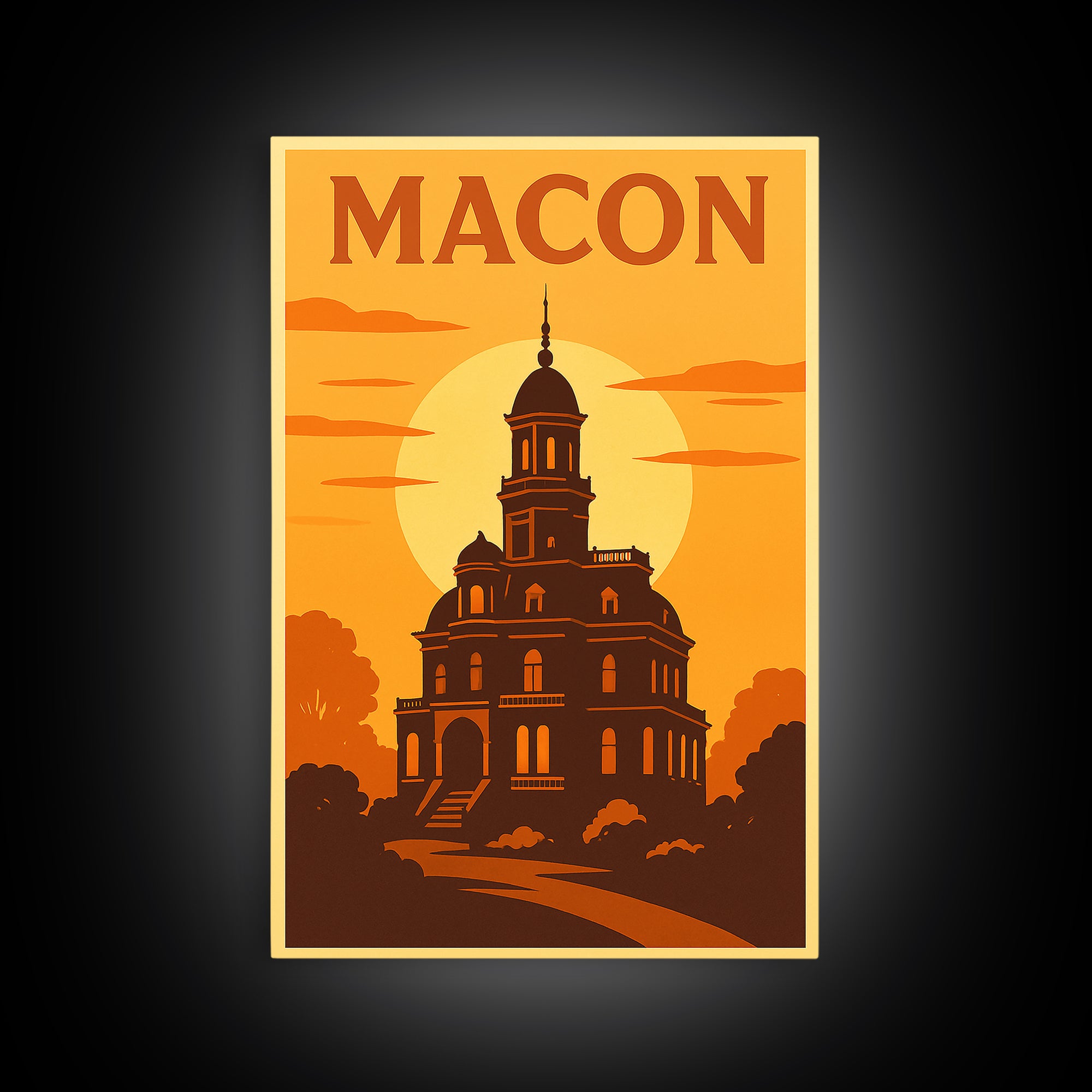 Macon Georgia Travel Poster, Canvas Print, Golden Travel Poster Art, Macon City Art, Mid Century Wall Art, Travel Poster Art, City Poster