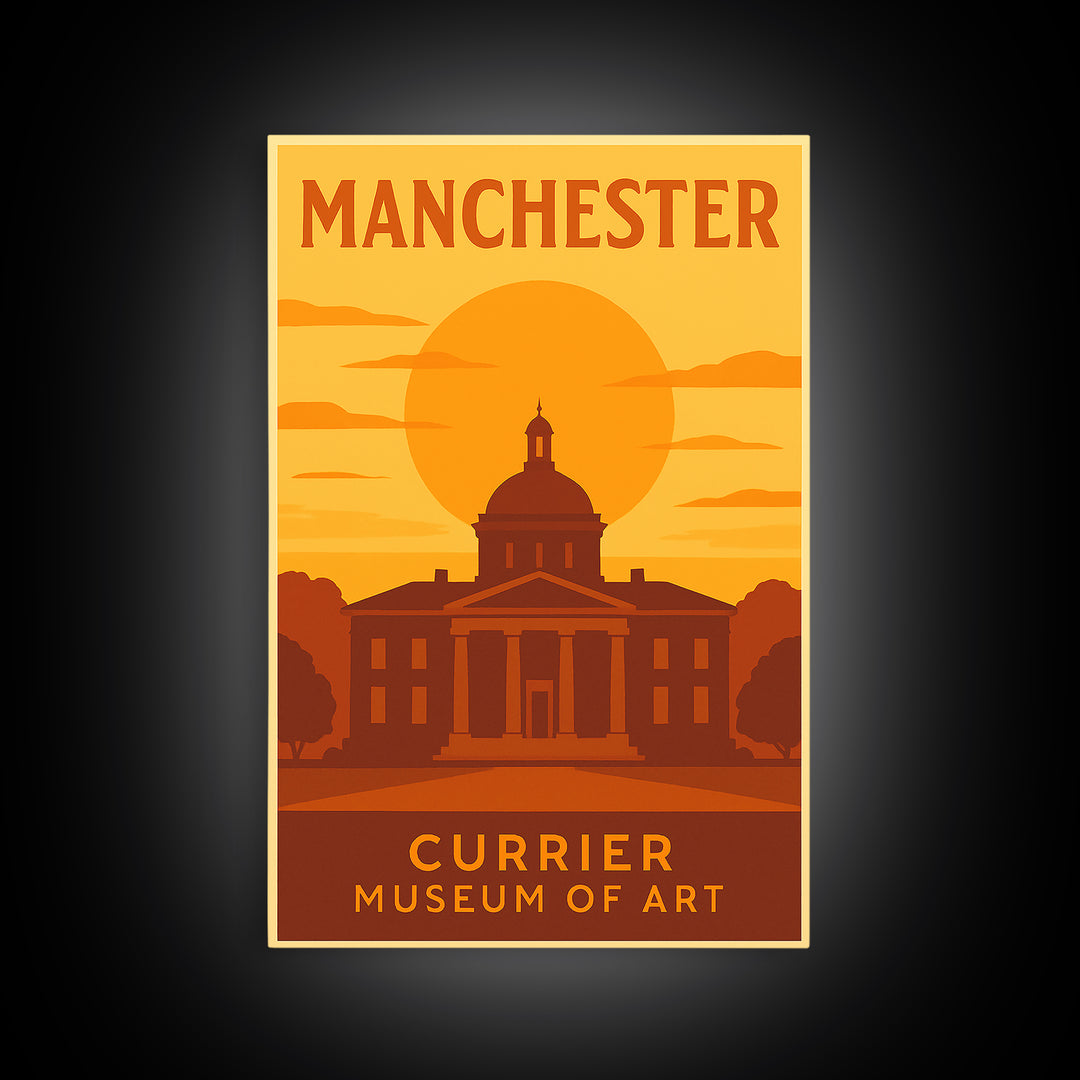 Manchester New Hampshire Travel Poster, Canvas Print, Gold Art Deco Poster Art, Manchester City Art, Vintage Travel Print, Wall Art