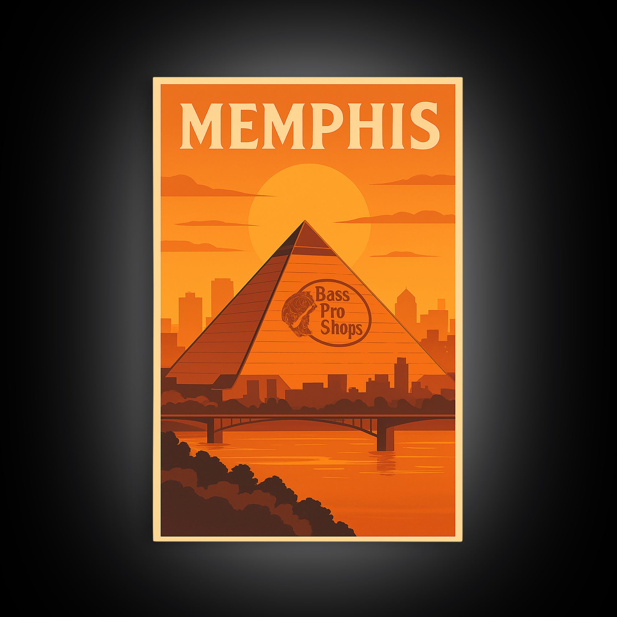 Memphis Tennessee Travel Poster, Canvas Print, Gold Art Deco Poster Art, Memphis Wall Art, Watercolor Urban Skyline, Art Print, Travel Art