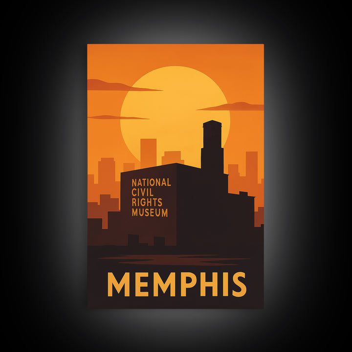 Memphis Travel Poster, Canvas Print, Golden Travel Poster Art, Memphis Travel Art, City Illustration, Living Room Wall Art, Fine Art Print