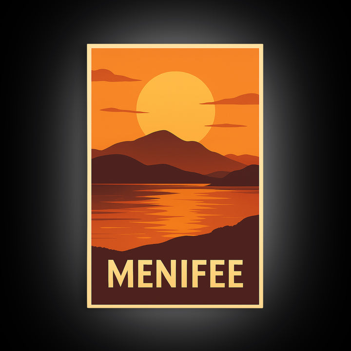 Menifee Travel Poster, Canvas Print, Golden Travel Poster Art, Menifee Poster Print, City Illustration, City Travel Prints, Landscape Art