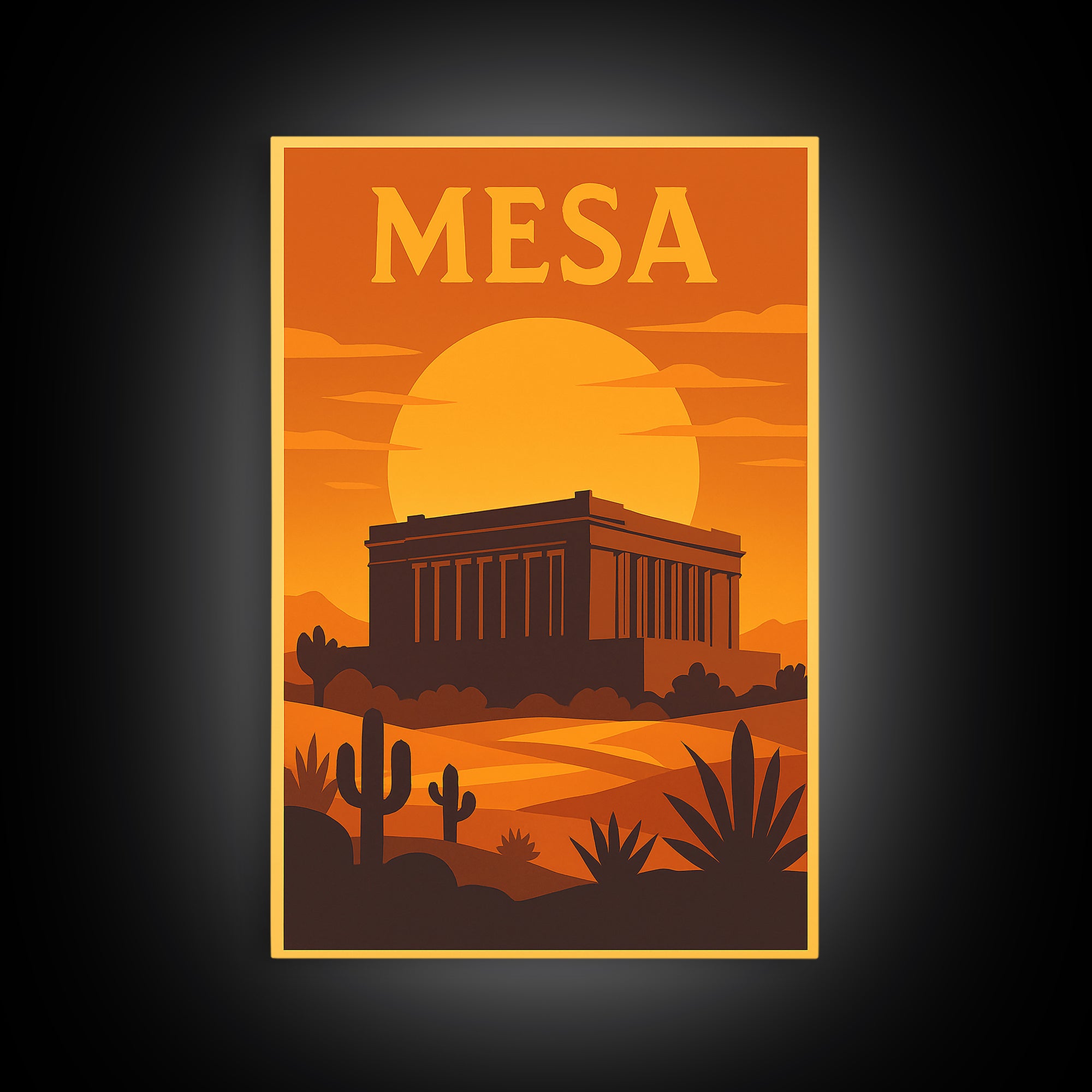 Mesa Arizona Travel Poster, Canvas Print, Gold Art Deco Poster Art, Mesa Art Print, Gift For Travelers, Vintage City Poster, Fine Art Print