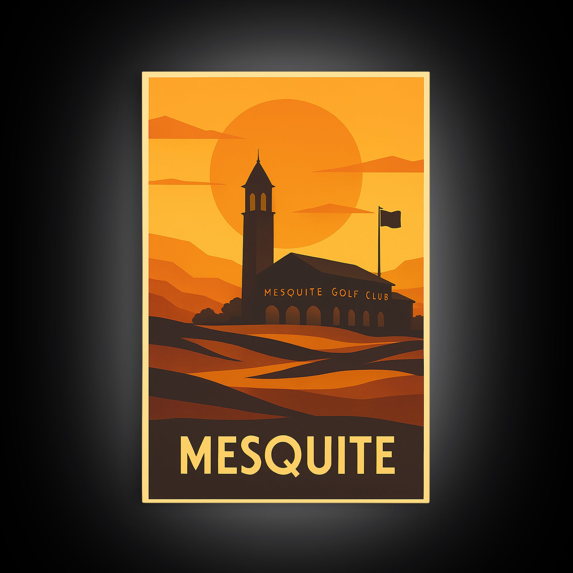 Mesquite Travel Poster, Framed Canvas Print, Warm Sunset Silhouette Art, Mesquite Poster Print, Fine Art Print, Travel Art Print