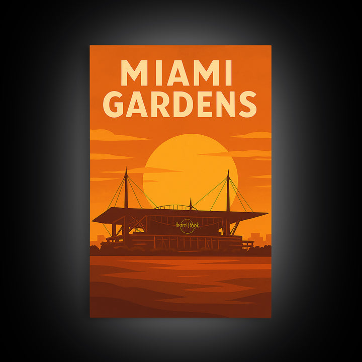 Miami Gardens Florida Travel Poster, Canvas Print, Warm Sunset Silhouette Art, Miami Gardens Wall Art, Retro Travel Print, Wall Decor