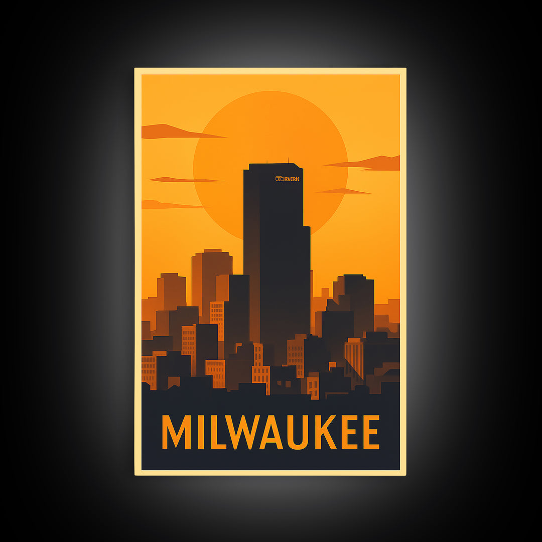 Milwaukee Travel Poster, Canvas Print, Gold Art Deco Poster Art, Milwaukee Travel Art, Fine Art Print, City Art Print, Living Room Wall Art