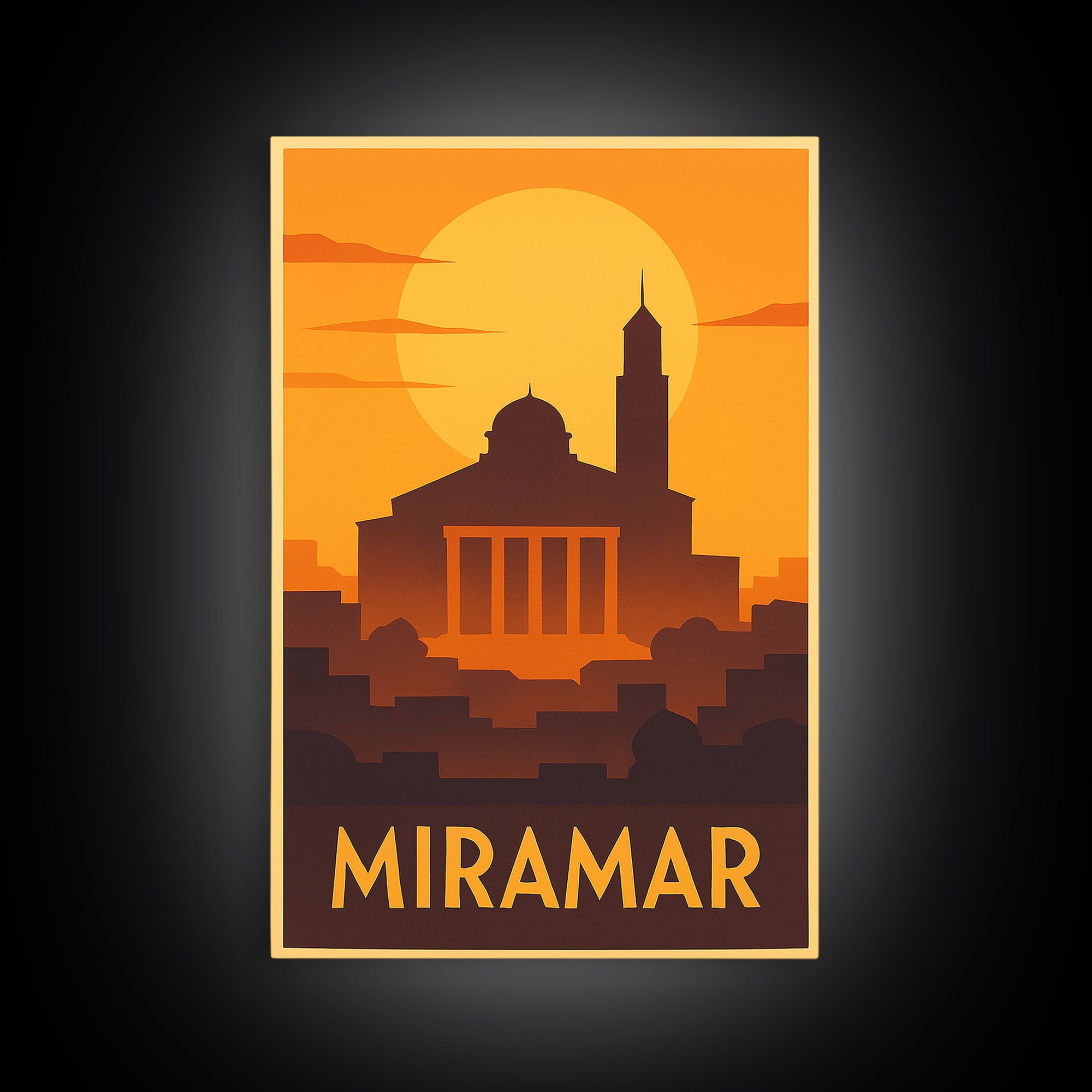 Miramar Travel Poster, Framed Canvas Print, Gold Art Deco Poster Art, Miramar Poster Print, Travel Art Print, Vintage Travel Print