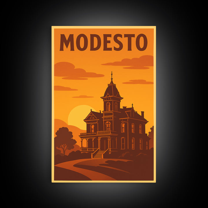 Modesto California Travel Poster, Canvas Print, Golden Poster Art, Modesto Art Print, Gift For Travelers, Vintage City Art, Wall Art