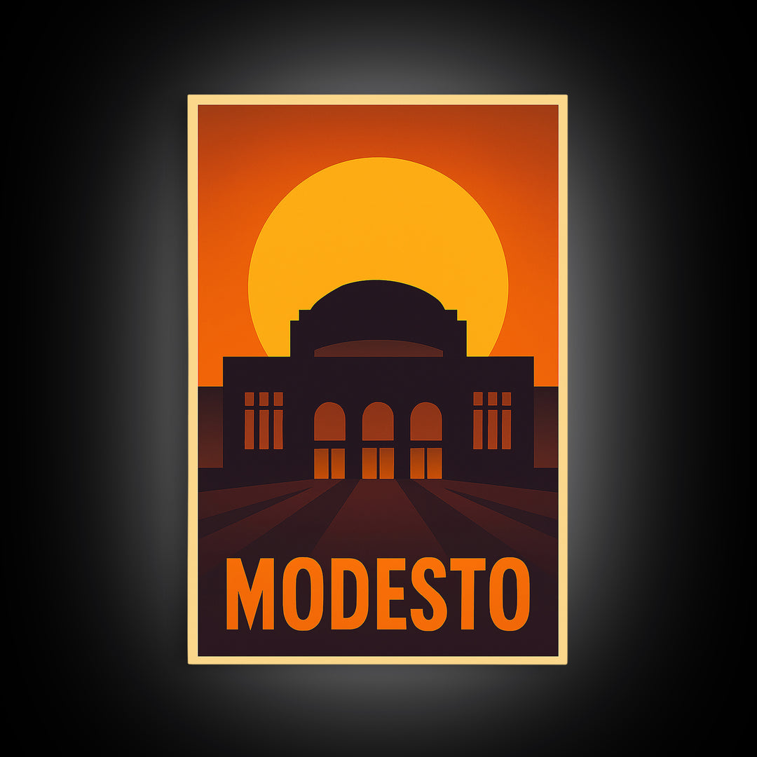 Modesto Travel Poster, Canvas Print, Vintage Deco Wall Art, Modesto City Art, Living Room Wall Art, Gift For Travelers, Vintage Travel Art