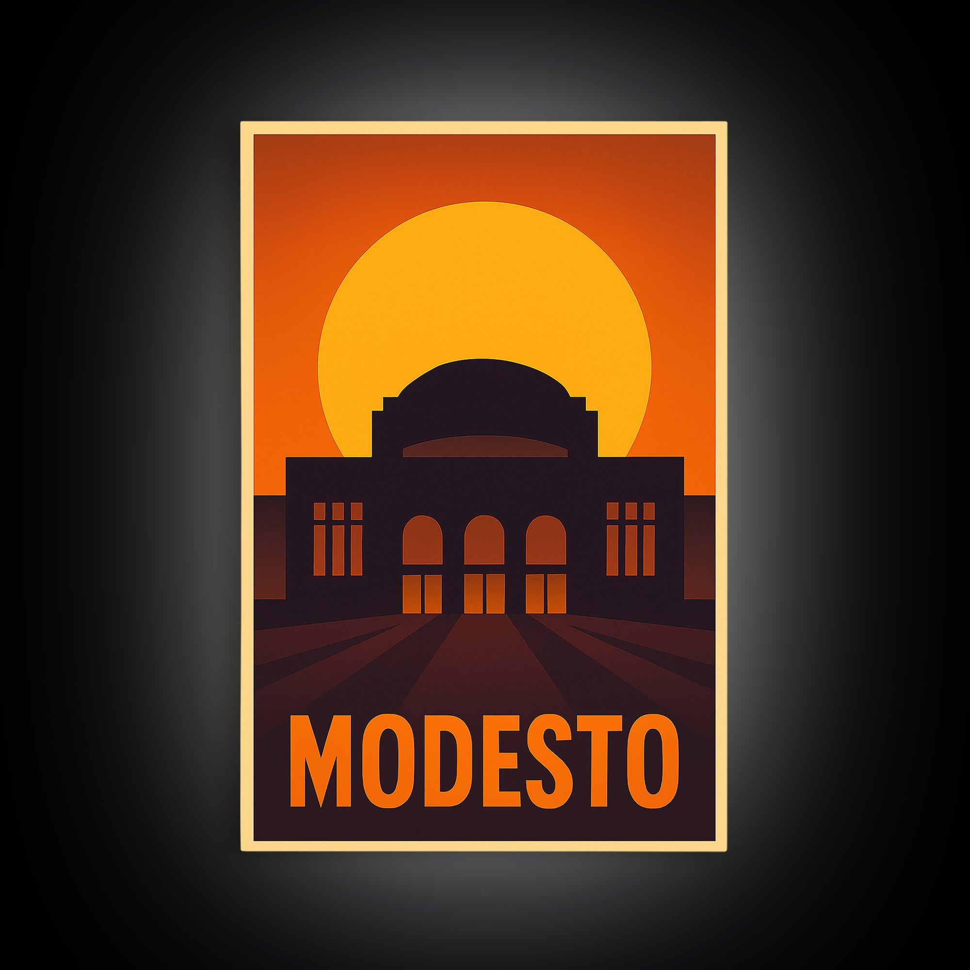 Modesto Travel Poster, Canvas Print, Vintage Deco Wall Art, Modesto City Art, Living Room Wall Art, Gift For Travelers, Vintage Travel Art