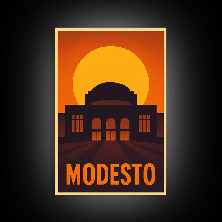 Modesto Travel Poster, Canvas Print, Vintage Deco Wall Art, Modesto City Art, Living Room Wall Art, Gift For Travelers, Vintage Travel Art
