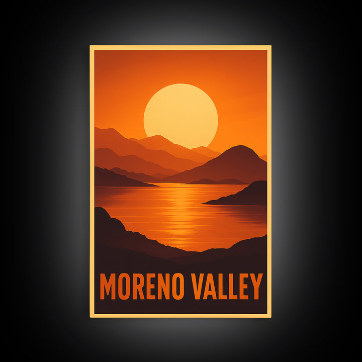 Moreno Valley Travel Poster, Framed Canvas Print, Gold Art Deco Poster Art, Moreno Valley Travel Art, Watercolor Skyline Art, City Art Print