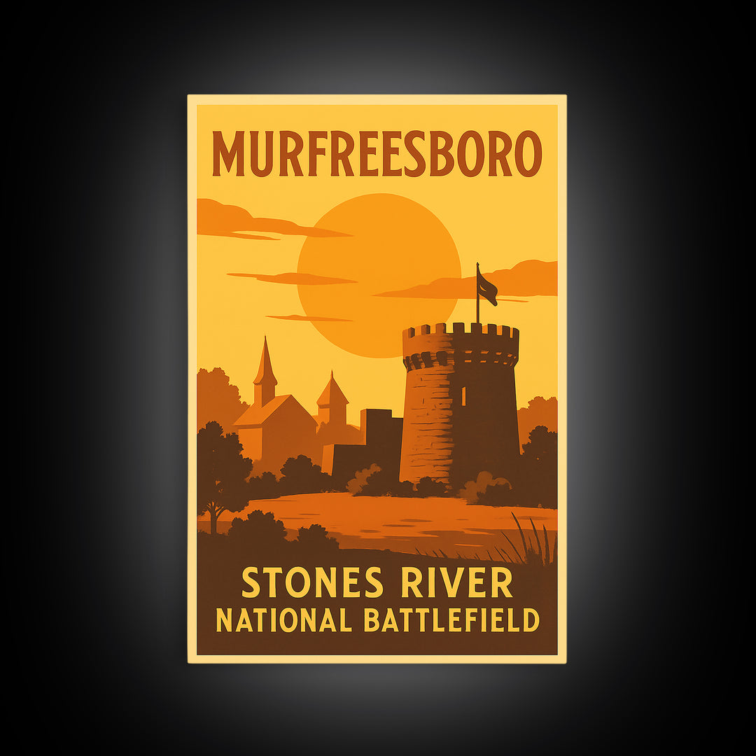 Murfreesboro Tennessee Travel Poster, Canvas Print, Golden Travel Poster Art, Murfreesboro Travel Art, Eclectic Wall Decor, Office Decor